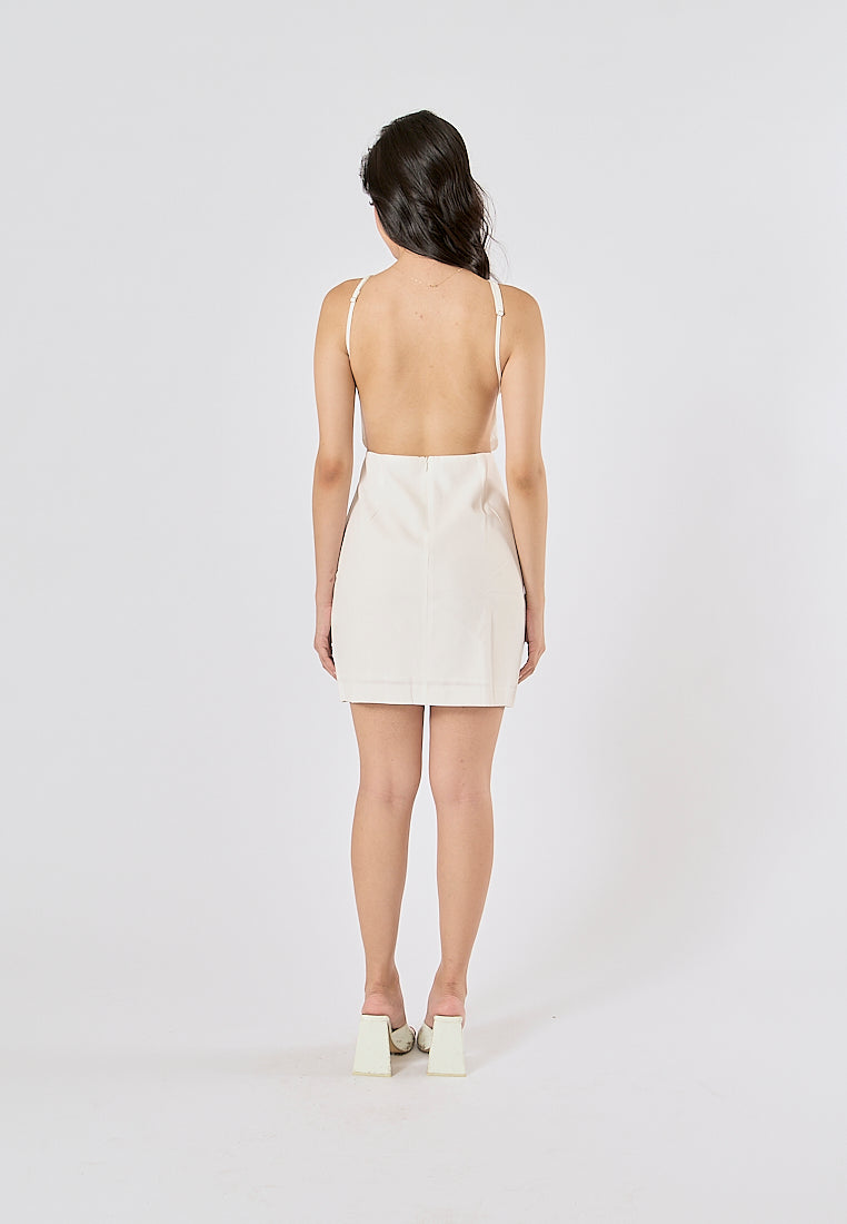 Gladwyn White Hollow out Sleeveless Halter Mini Dress