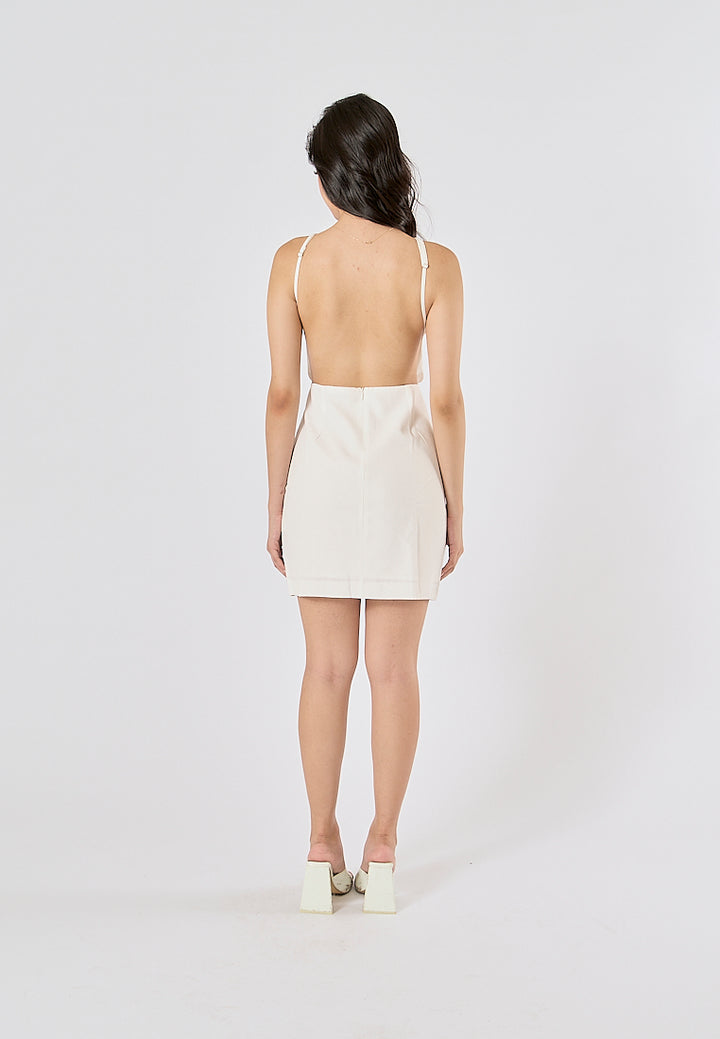 Gladwyn White Hollow out Sleeveless Halter Mini Dress
