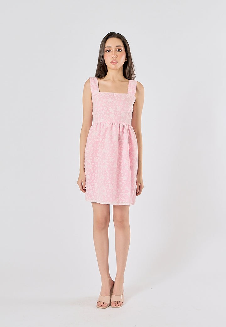 Velour Blush Pink Floral Print Square Neck Mini Dress