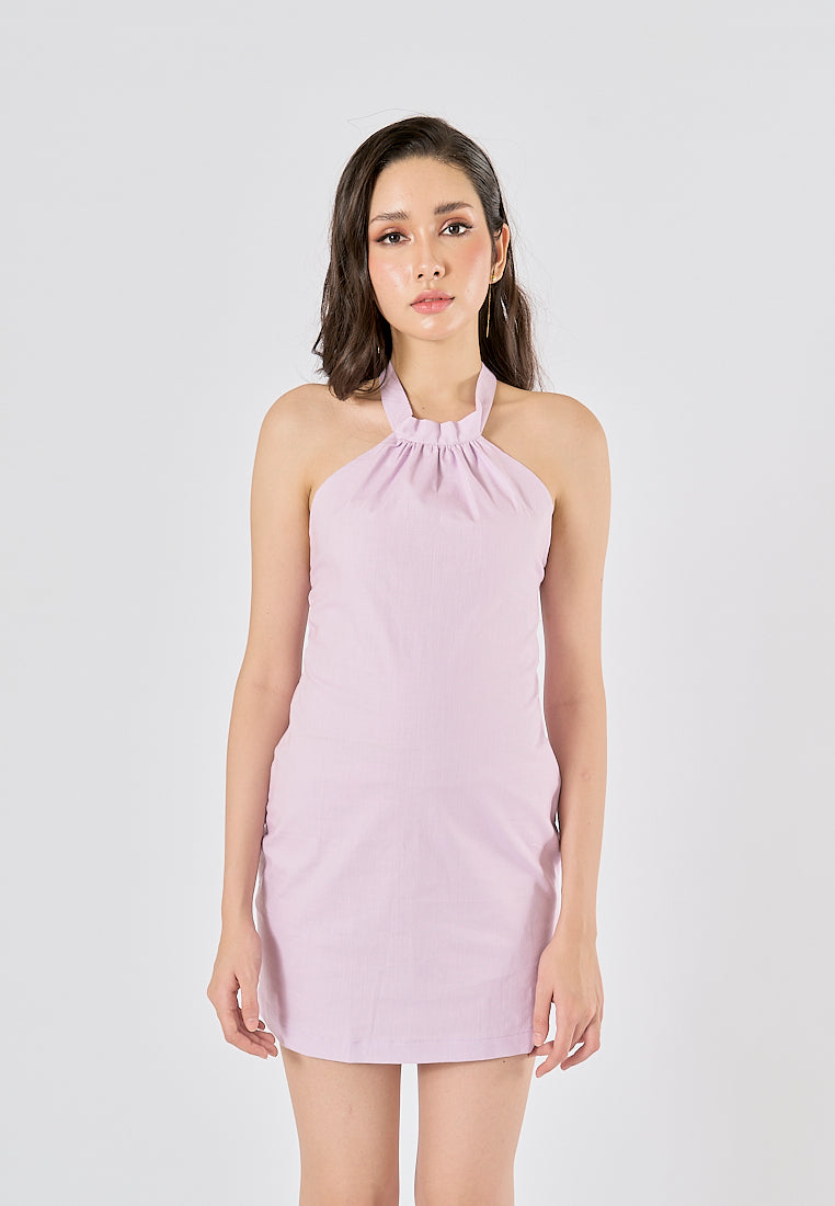 Arya Lilac Halter Backless Mini dress
