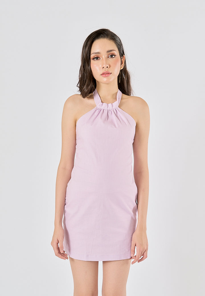 Arya Lilac Halter Backless Mini dress