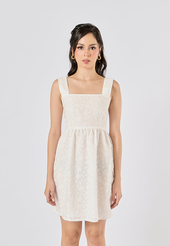 Velour White Floral Print Square Neck Mini Dress