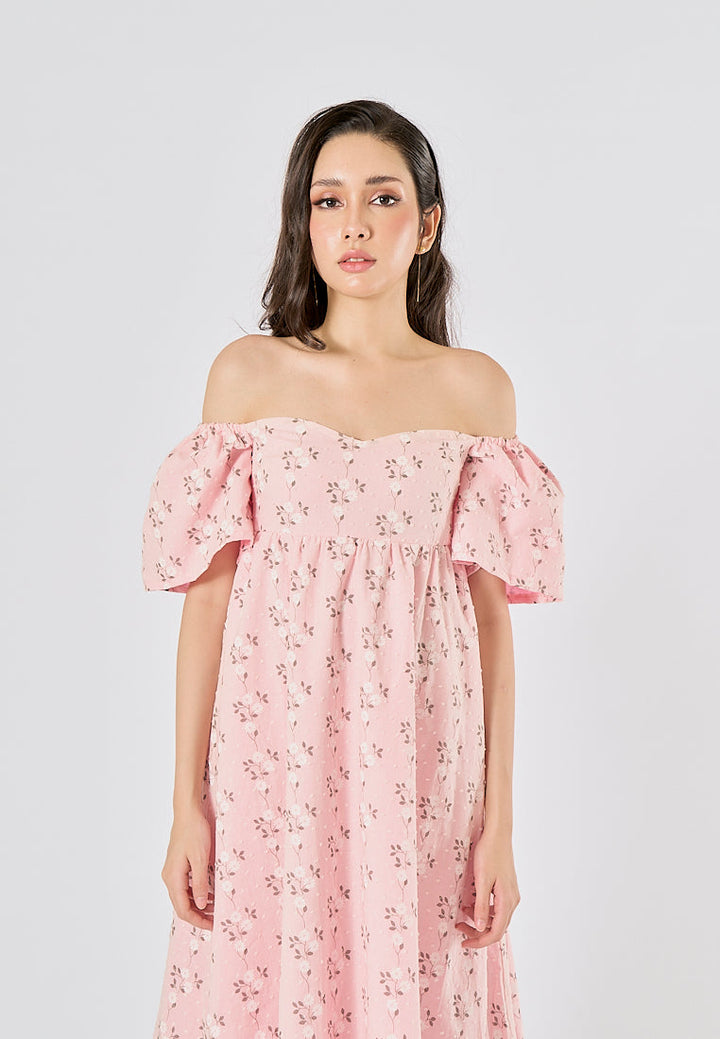 Kalina Pink Swiss Dot Petal Sleeves Smocked Back Midi Dress