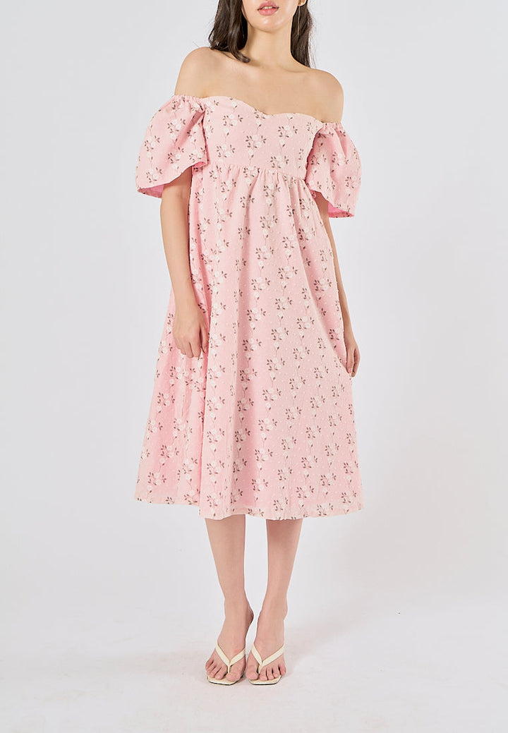 Kalina Pink Swiss Dot Petal Sleeves Smocked Back Midi Dress