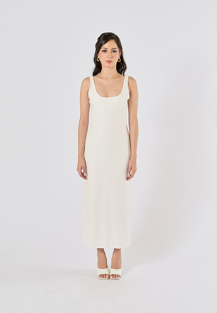 Quinta White Bodycon Sleeveless Back Slit Midi Dress