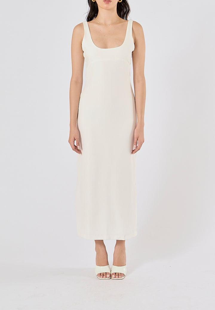 Quinta White Bodycon Sleeveless Back Slit Midi Dress