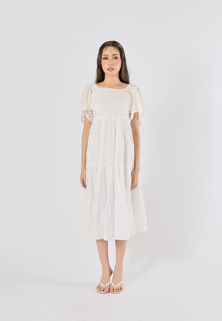 Caimana White Floral Print Strappy Back Detail Midi Dress