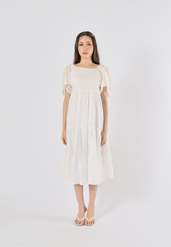 Caimana White Floral Print Strappy Back Detail Midi Dress