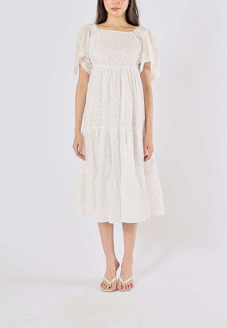 Caimana White Floral Print Strappy Back Detail Midi Dress