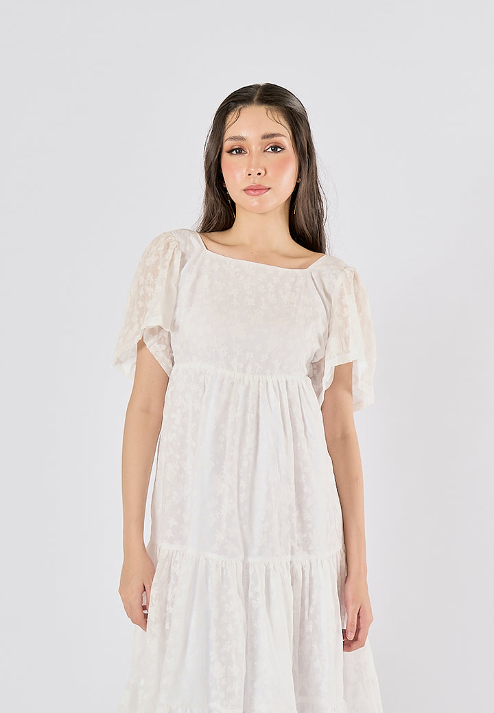 Caimana White Floral Print Strappy Back Detail Midi Dress