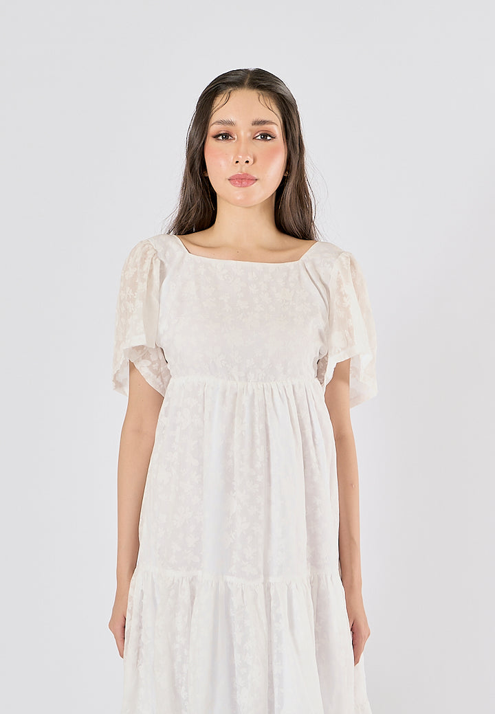 Caimana White Floral Print Strappy Back Detail Midi Dress