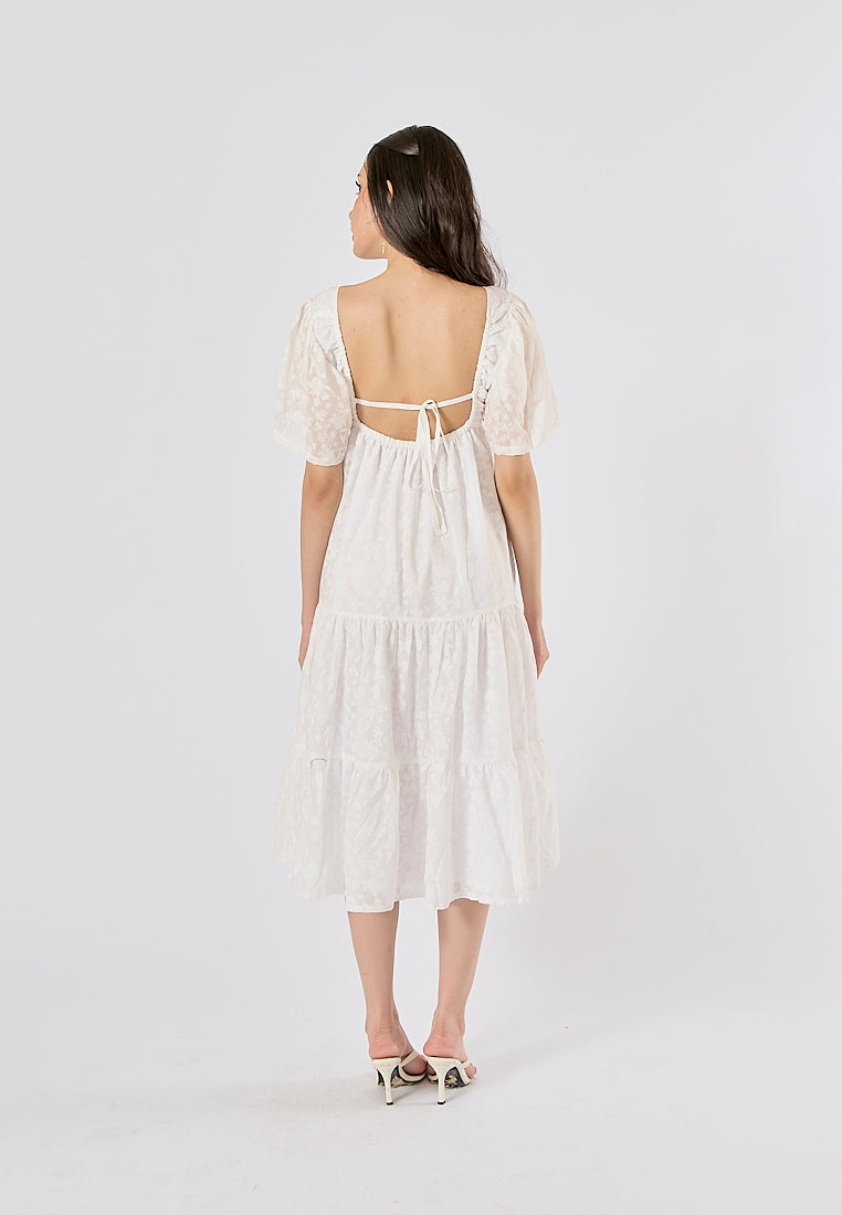Caimana White Floral Print Strappy Back Detail Midi Dress
