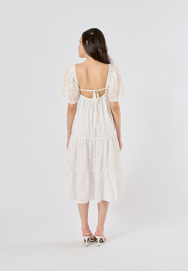 Caimana White Floral Print Strappy Back Detail Midi Dress