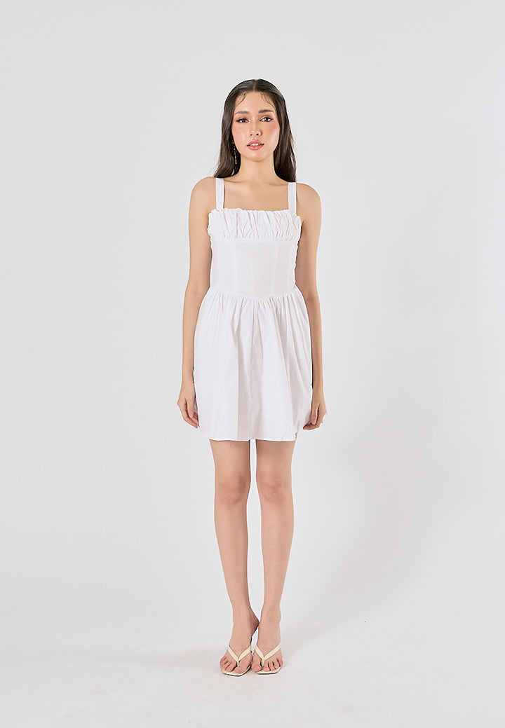Quirina White Shoulder Strap  Pleated Mini Dress