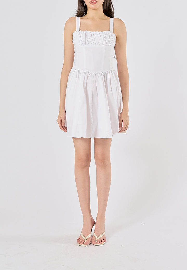 Quirina White Shoulder Strap  Pleated Mini Dress