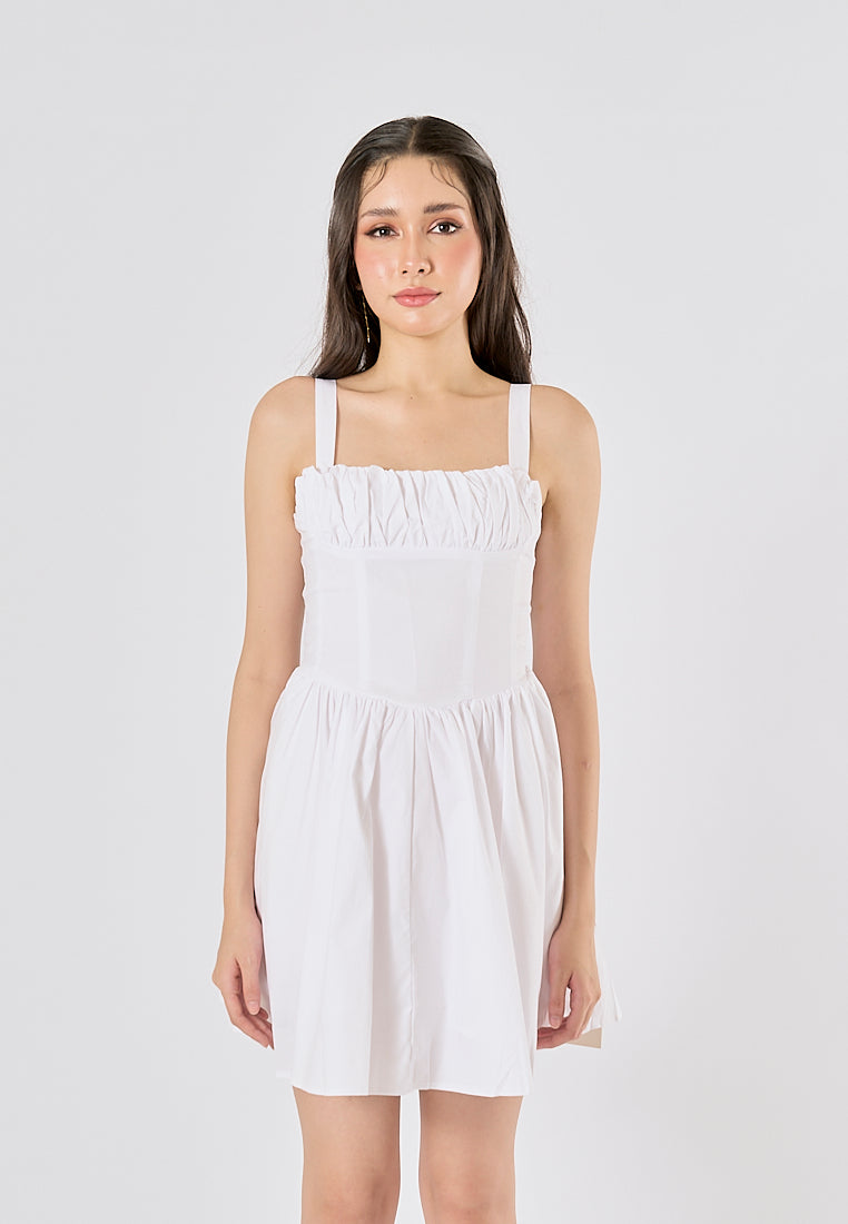 Quirina White Shoulder Strap  Pleated Mini Dress