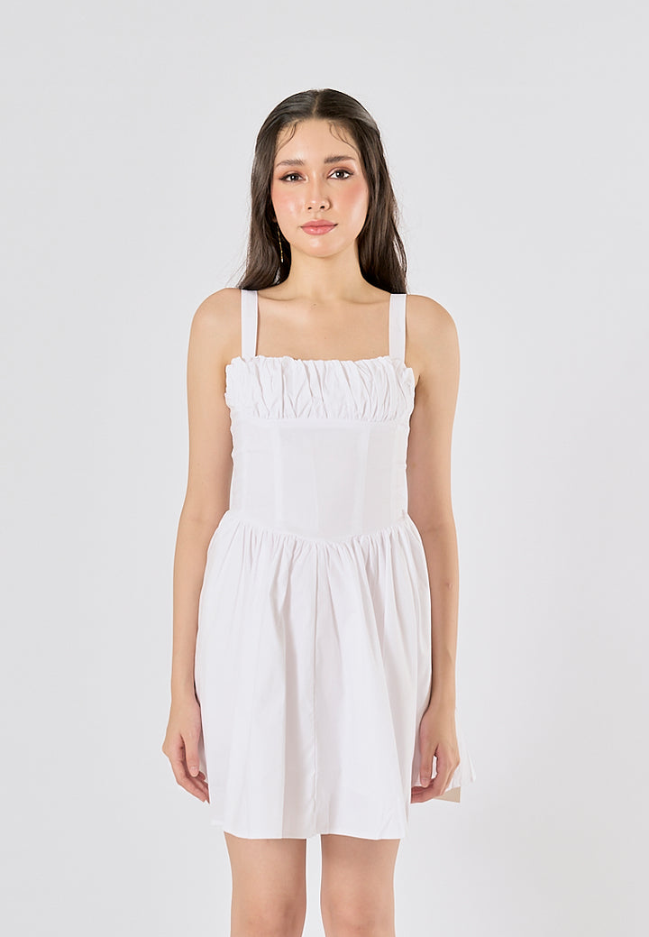 Quirina White Shoulder Strap  Pleated Mini Dress