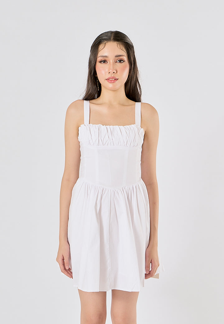 Quirina White Shoulder Strap  Pleated Mini Dress