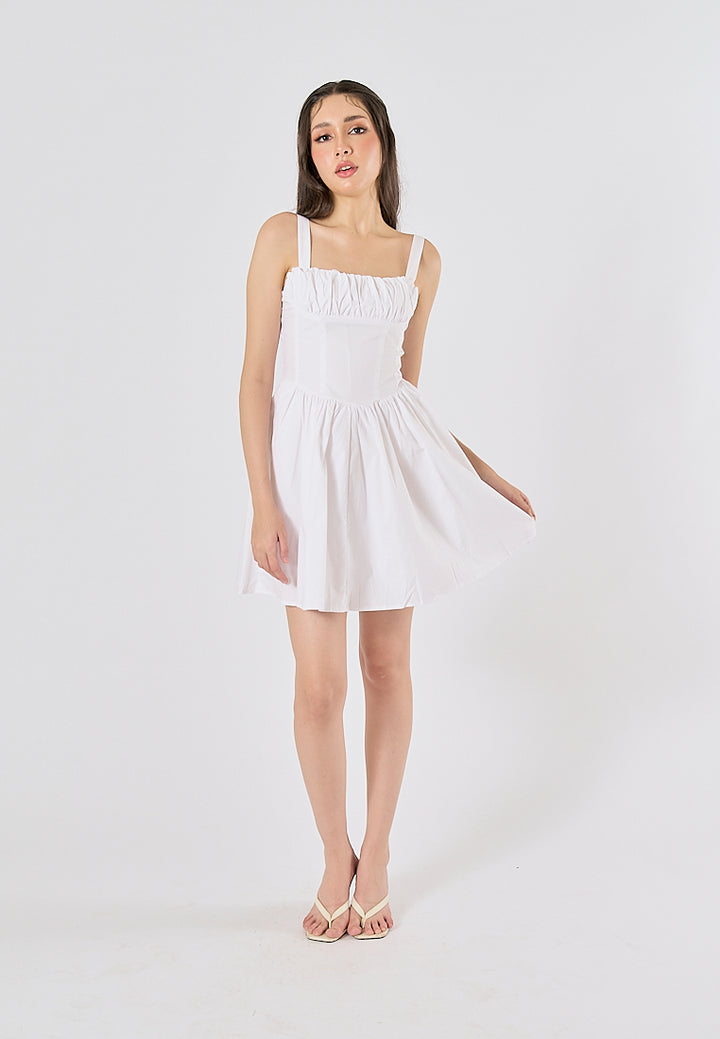 Quirina White Shoulder Strap  Pleated Mini Dress
