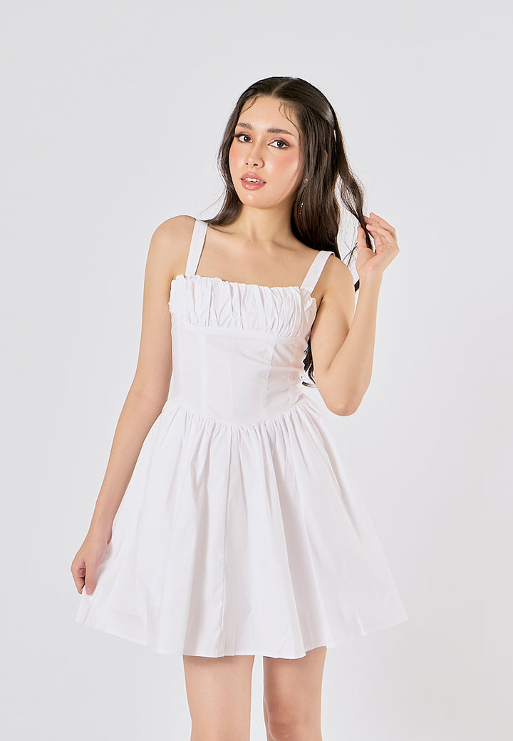 Quirina White Shoulder Strap  Pleated Mini Dress