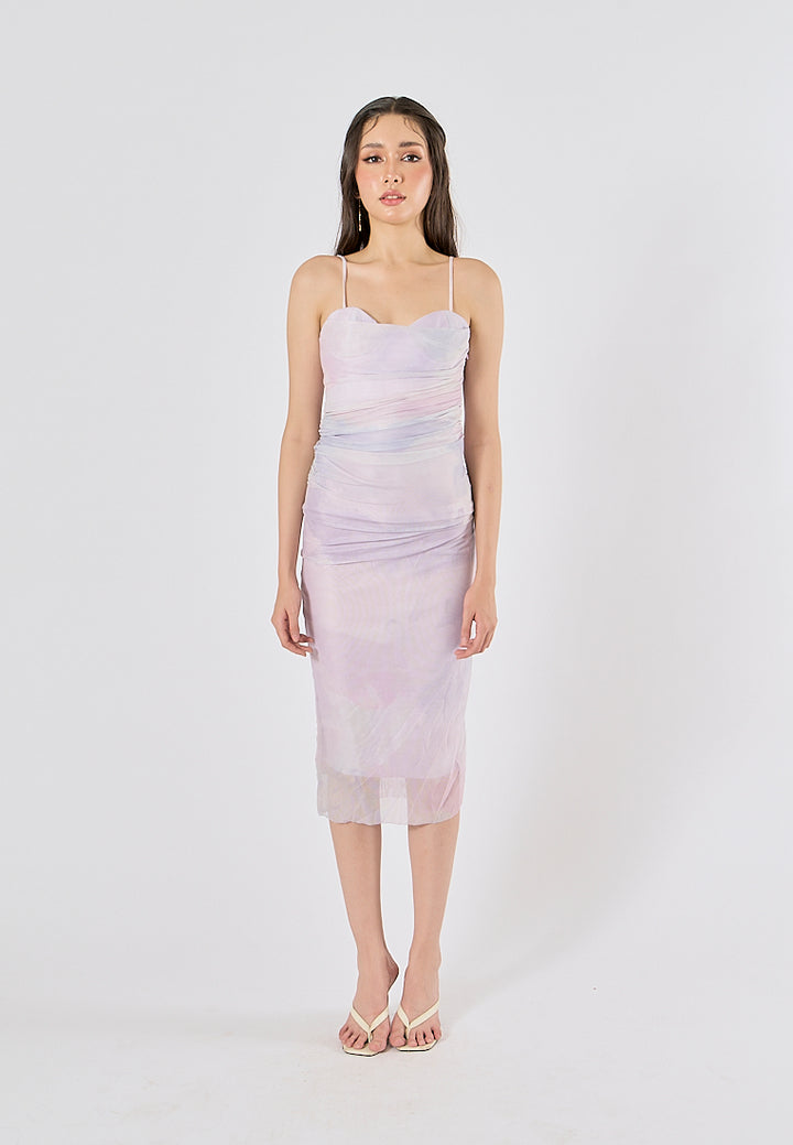 Ruzanna Lilac Bustier Thin Strap Pleated Long Slip Dress