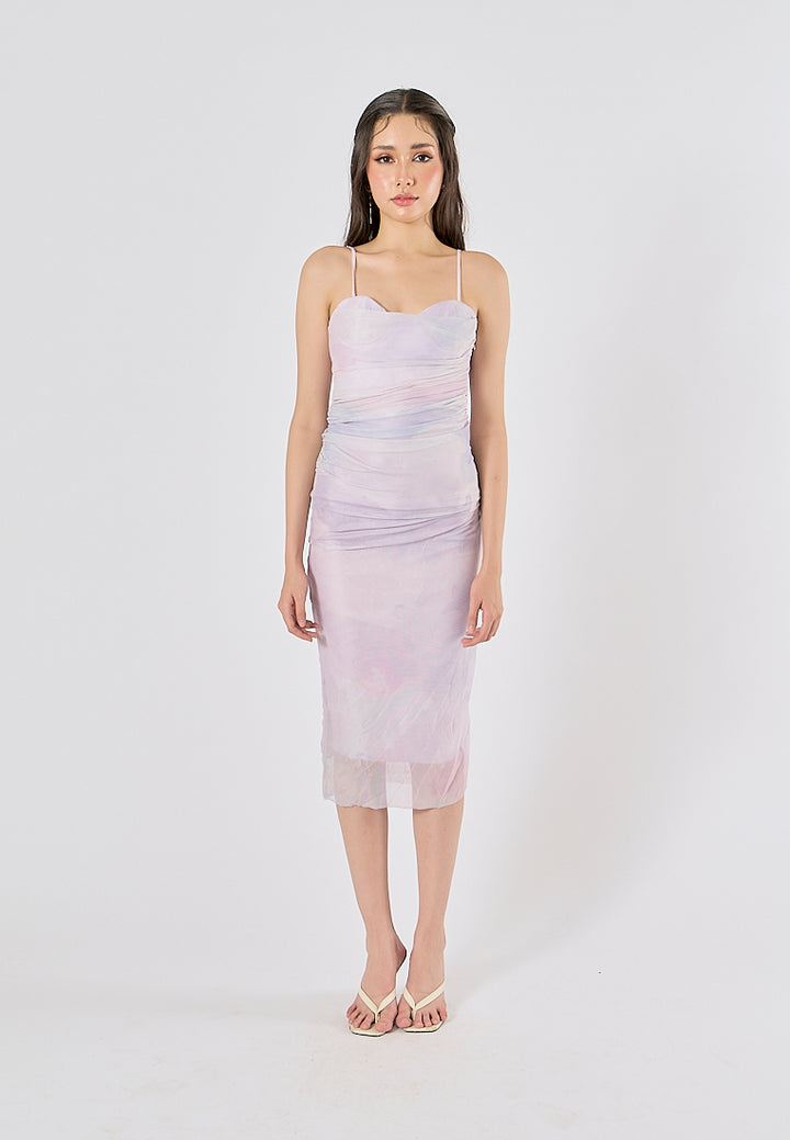 Ruzanna Lilac Bustier Thin Strap Pleated Long Slip Dress
