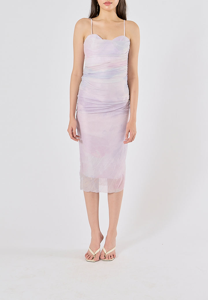 Ruzanna Lilac Bustier Thin Strap Pleated Long Slip Dress