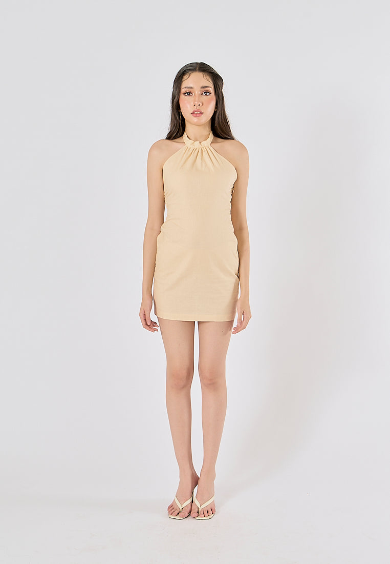 Arya Beige Halter Backless Mini dress