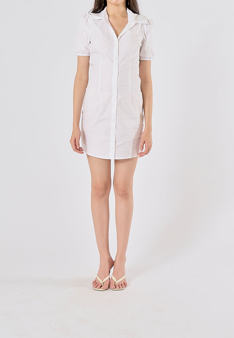 Dorset White Turn Down Collar Short Sleeves Hollow Out Back Buttondown Mini Dress