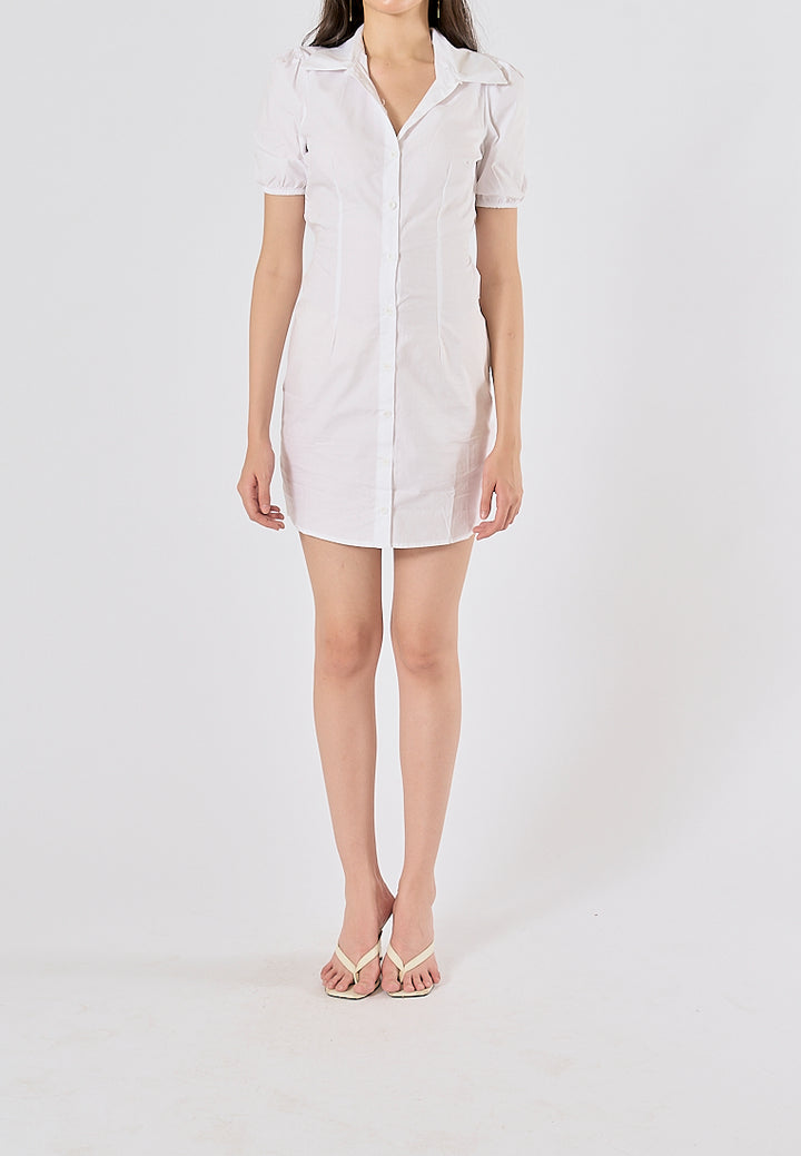 Dorset White Turn Down Collar Short Sleeves Hollow Out Back Buttondown Mini Dress