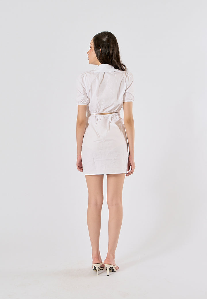 Dorset White Turn Down Collar Short Sleeves Hollow Out Back Buttondown Mini Dress