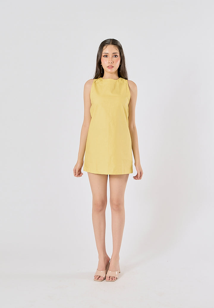 Sinta Yellow Round Neck Shift Mini Dress