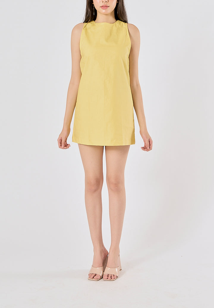 Sinta Yellow Round Neck Shift Mini Dress