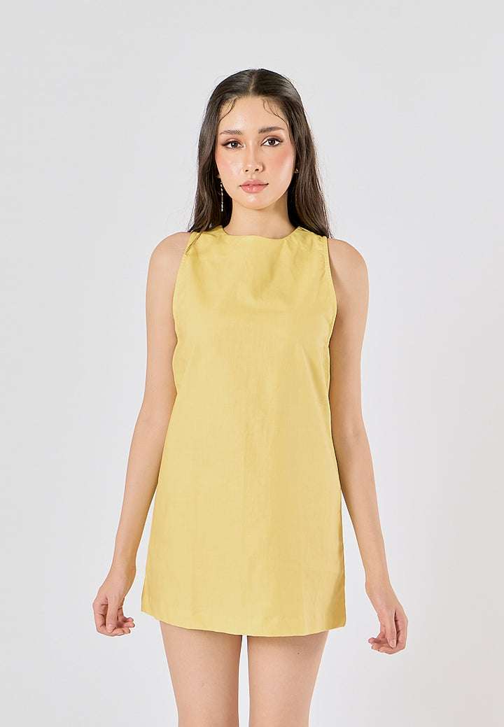 Sinta Yellow Round Neck Shift Mini Dress