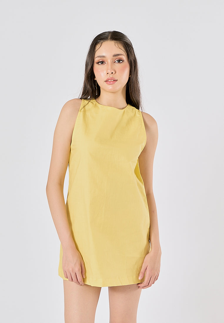 Sinta Yellow Round Neck Shift Mini Dress