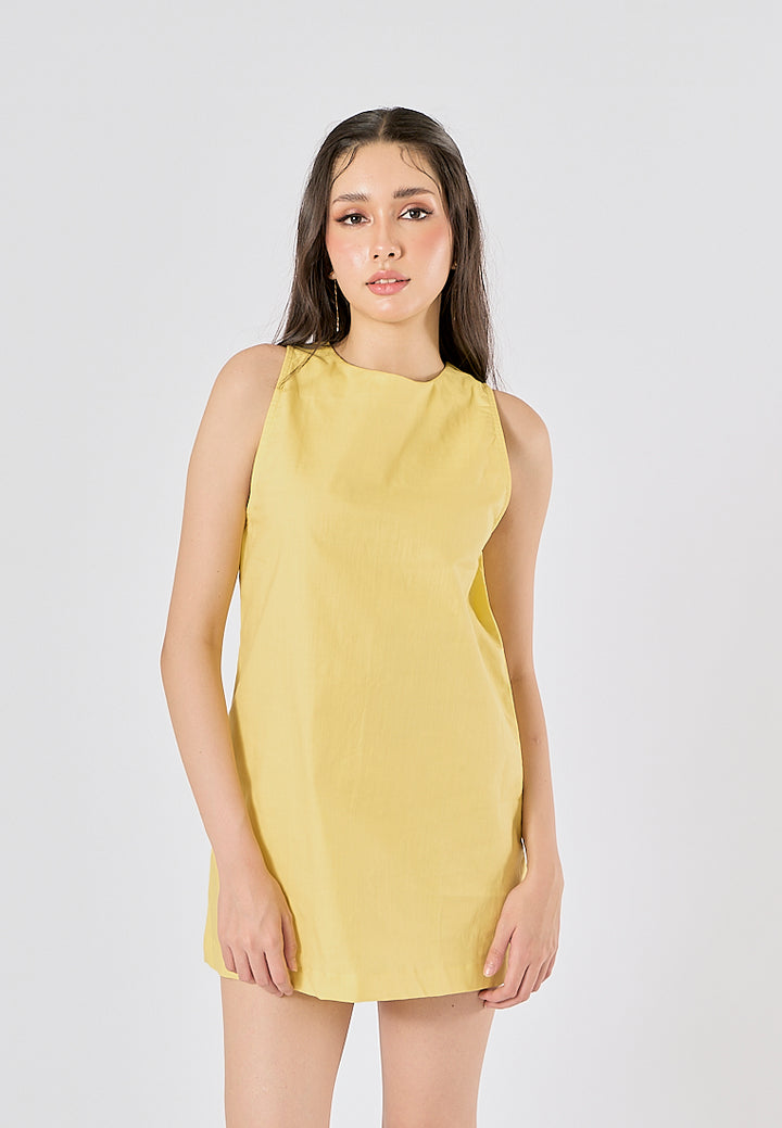 Sinta Yellow Round Neck Shift Mini Dress