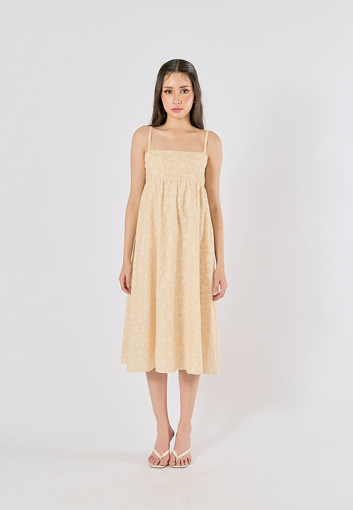 Damiana Yellow Floral Print Square Neck Smocked Back Midi Dress