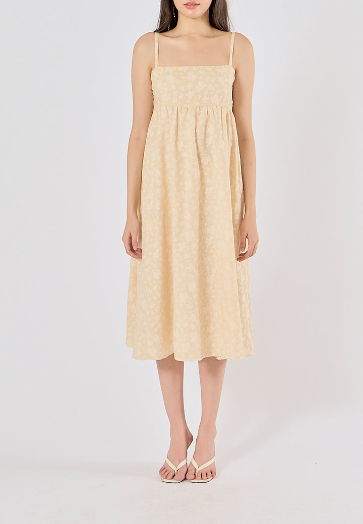 Damiana Yellow Floral Print Square Neck Smocked Back Midi Dress