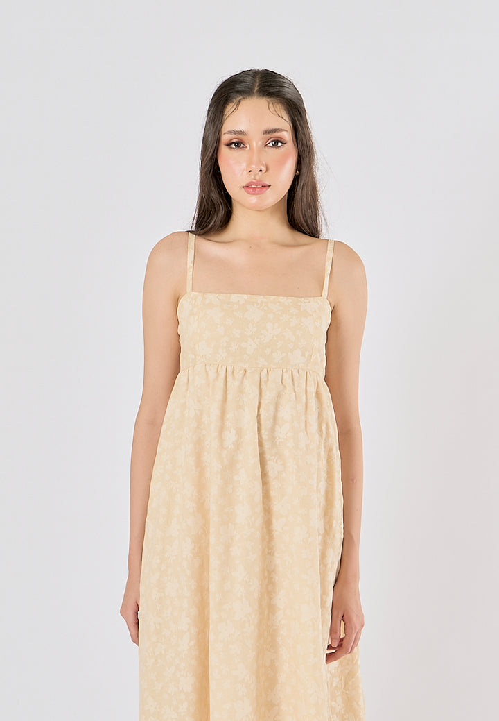 Damiana Yellow Floral Print Square Neck Smocked Back Midi Dress