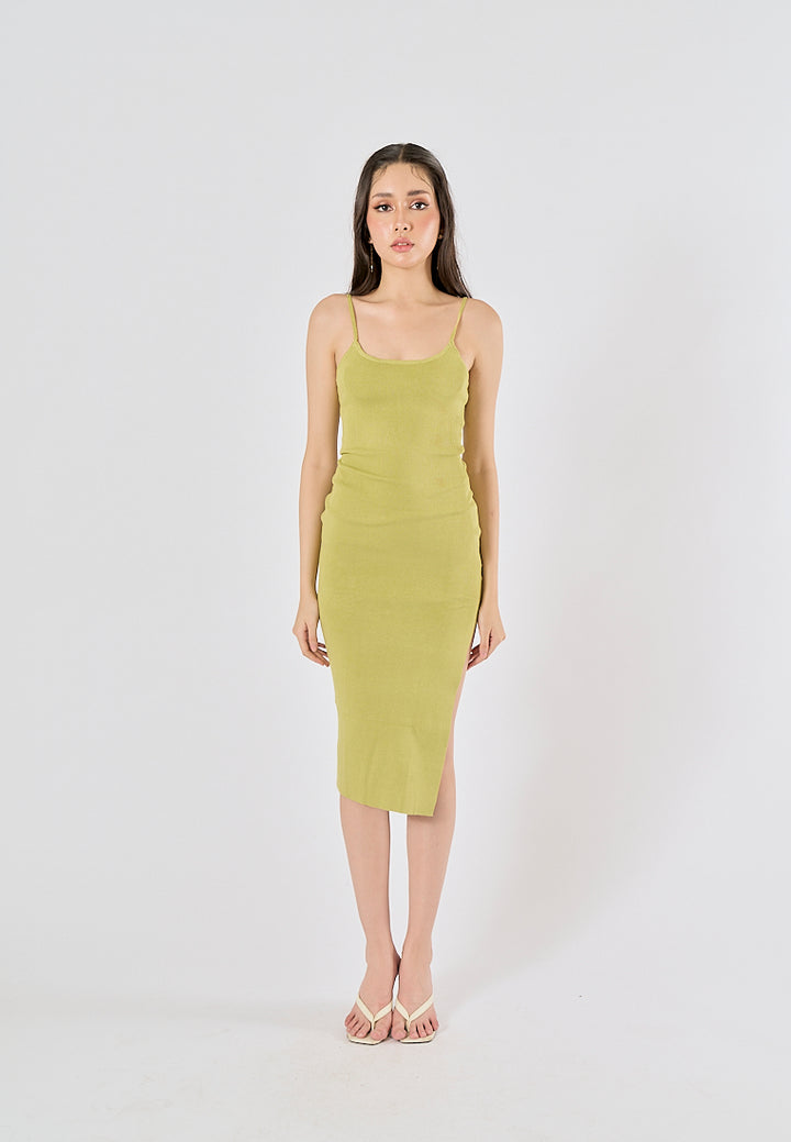 Oretha Pastel Green Thin Strap Knit Long Dress