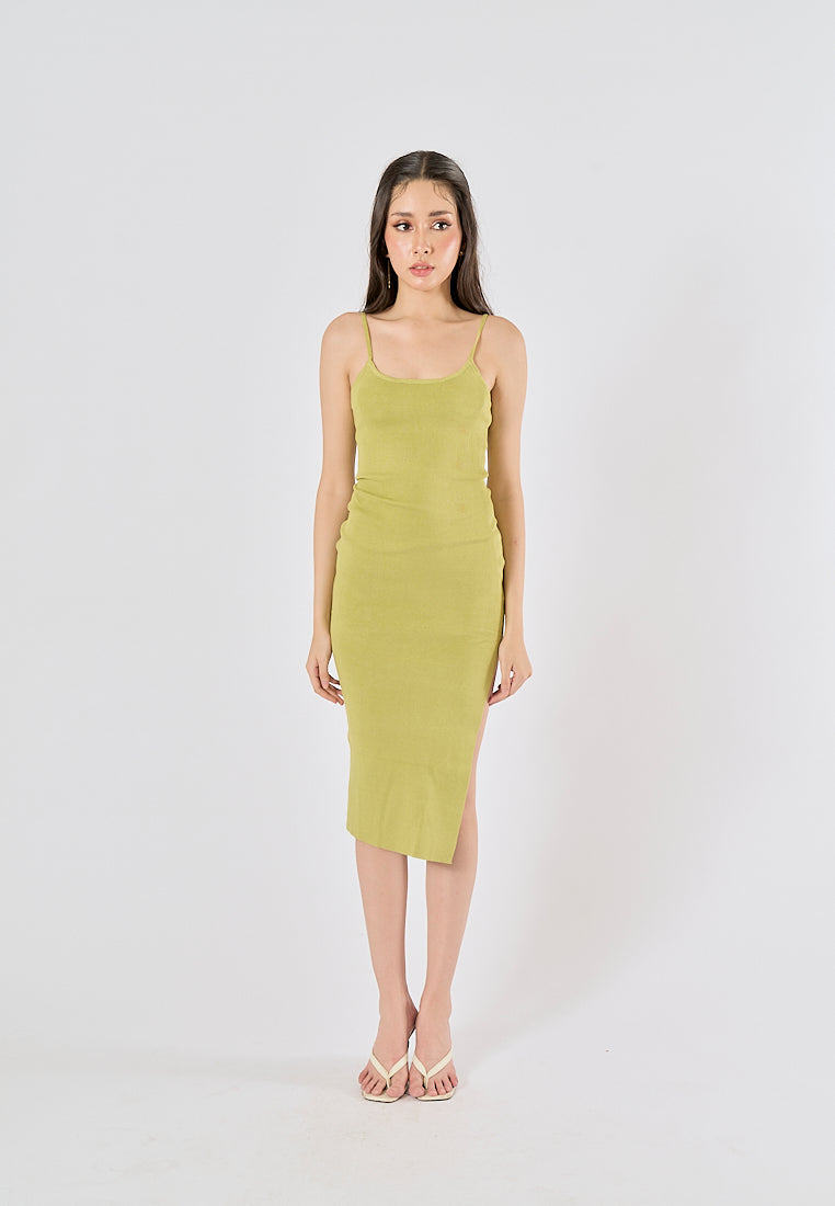 Oretha Pastel Green Thin Strap Knit Long Dress
