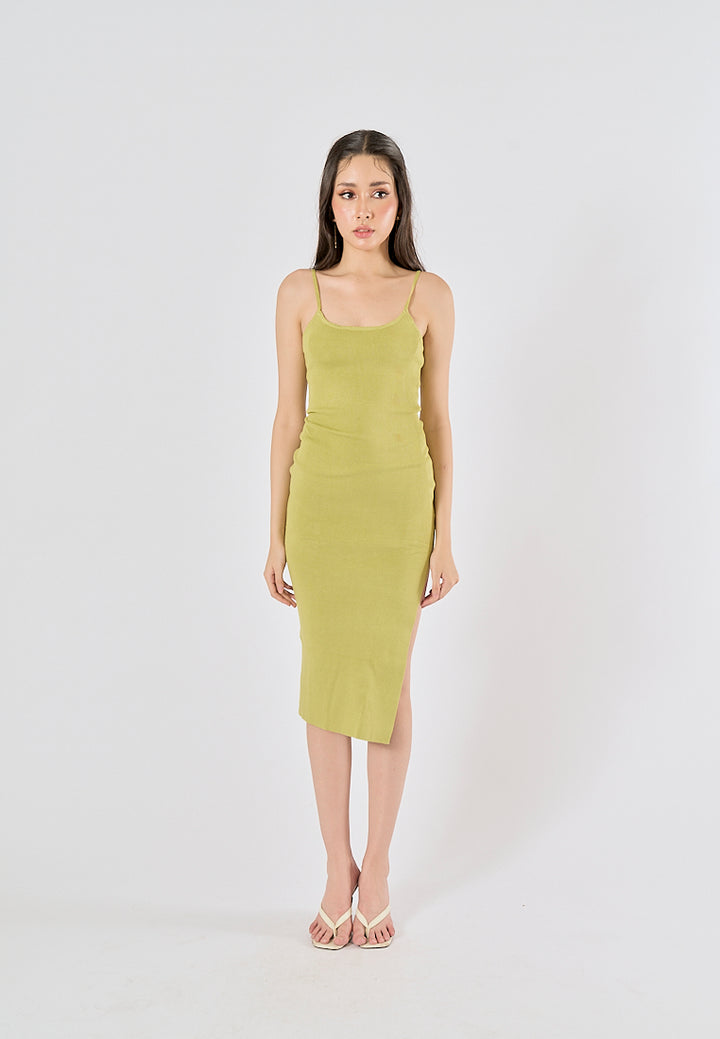 Oretha Pastel Green Thin Strap Knit Long Dress