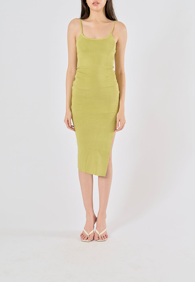 Oretha Pastel Green Thin Strap Knit Long Dress