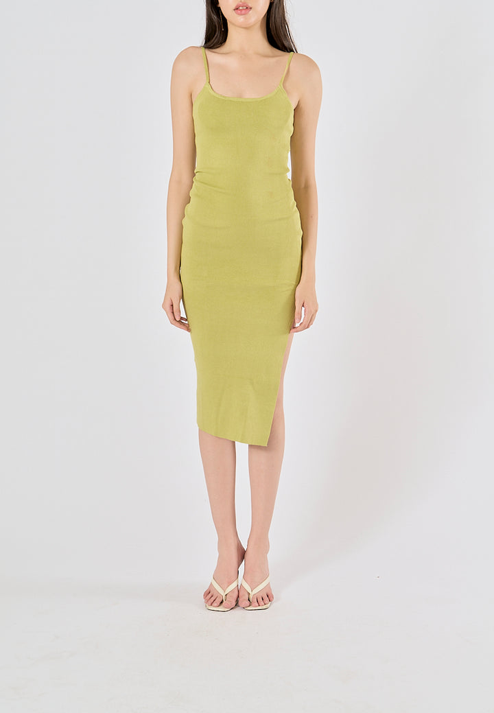 Oretha Pastel Green Thin Strap Knit Long Dress