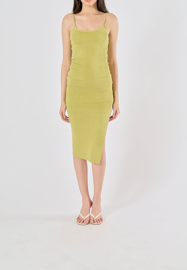 Oretha Pastel Green Thin Strap Knit Long Dress