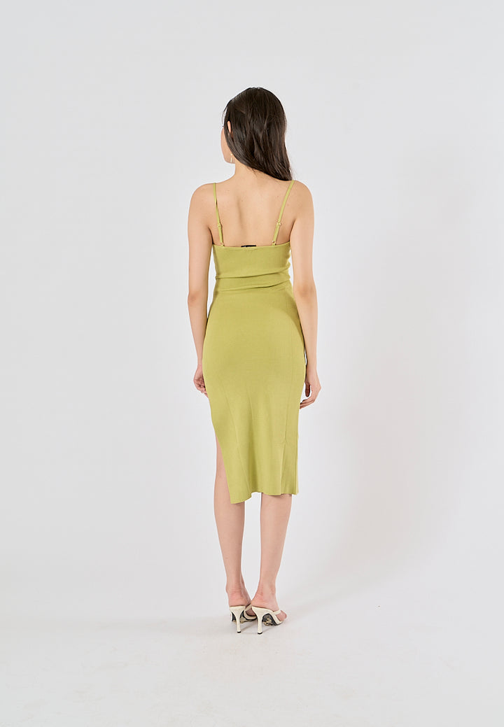 Oretha Pastel Green Thin Strap Knit Long Dress