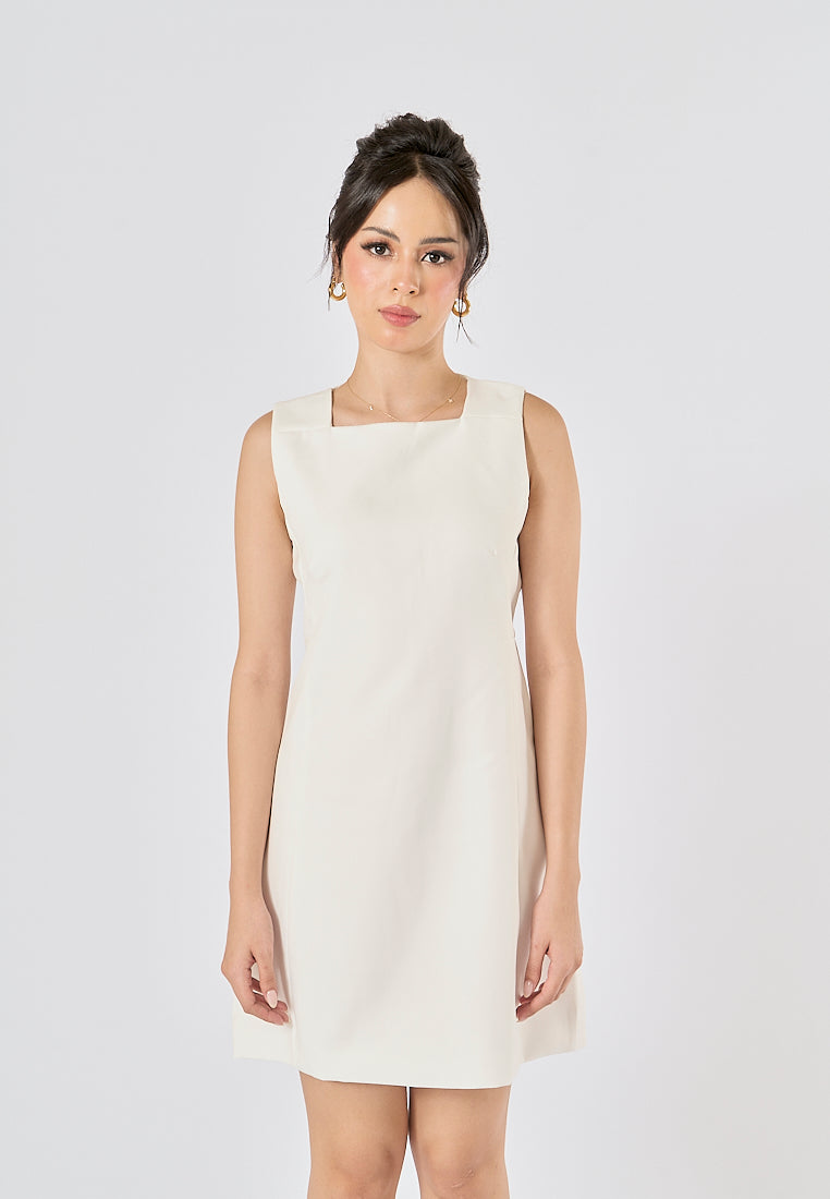 Gifty White Square Collar Back Zipper Fly Mini Dress