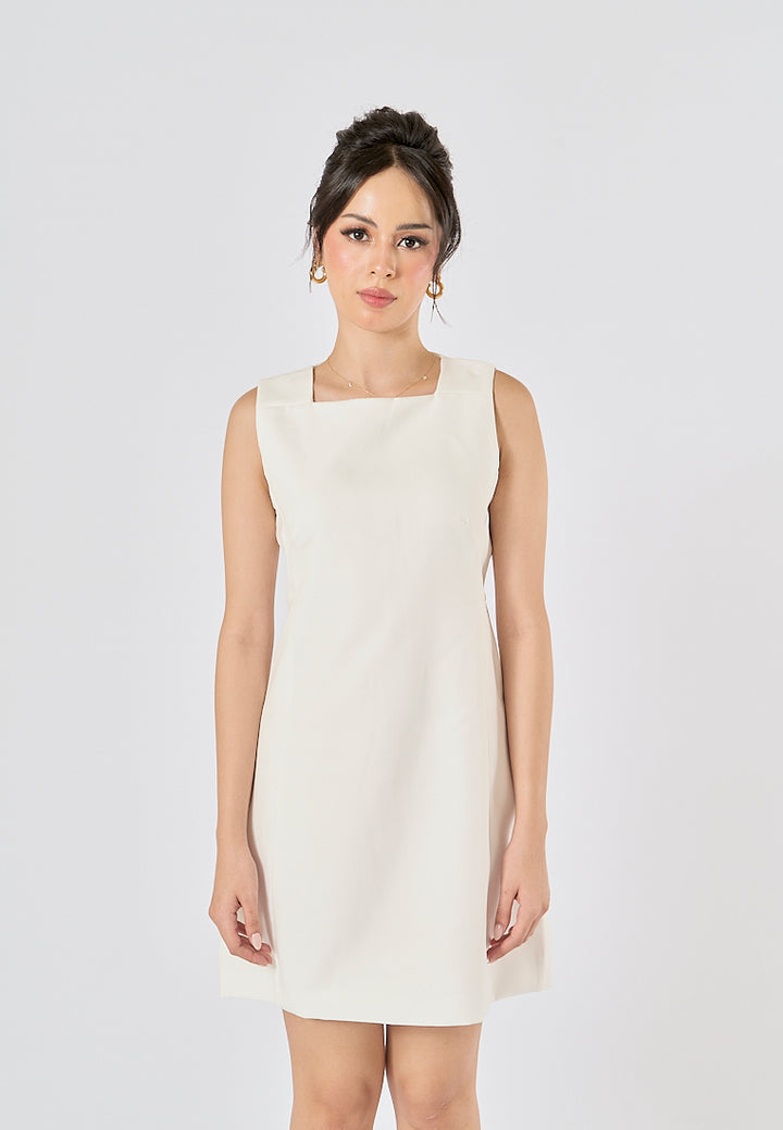 Gifty White Square Collar Back Zipper Fly Mini Dress