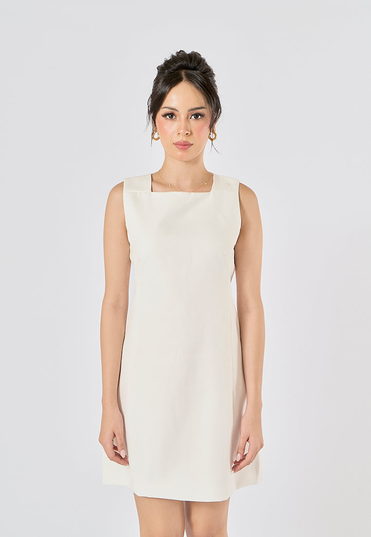 Gifty White Square Collar Back Zipper Fly Mini Dress