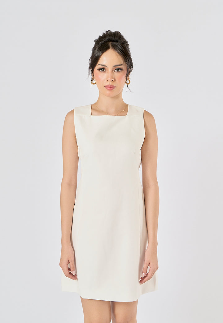 Gifty White Square Collar Back Zipper Fly Mini Dress